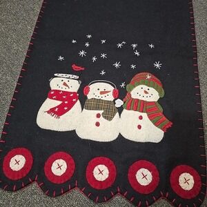 Primitive Raghu Christmas SNOWMAN Penny Rug Table Runner 14" x 36" Wool Felt New